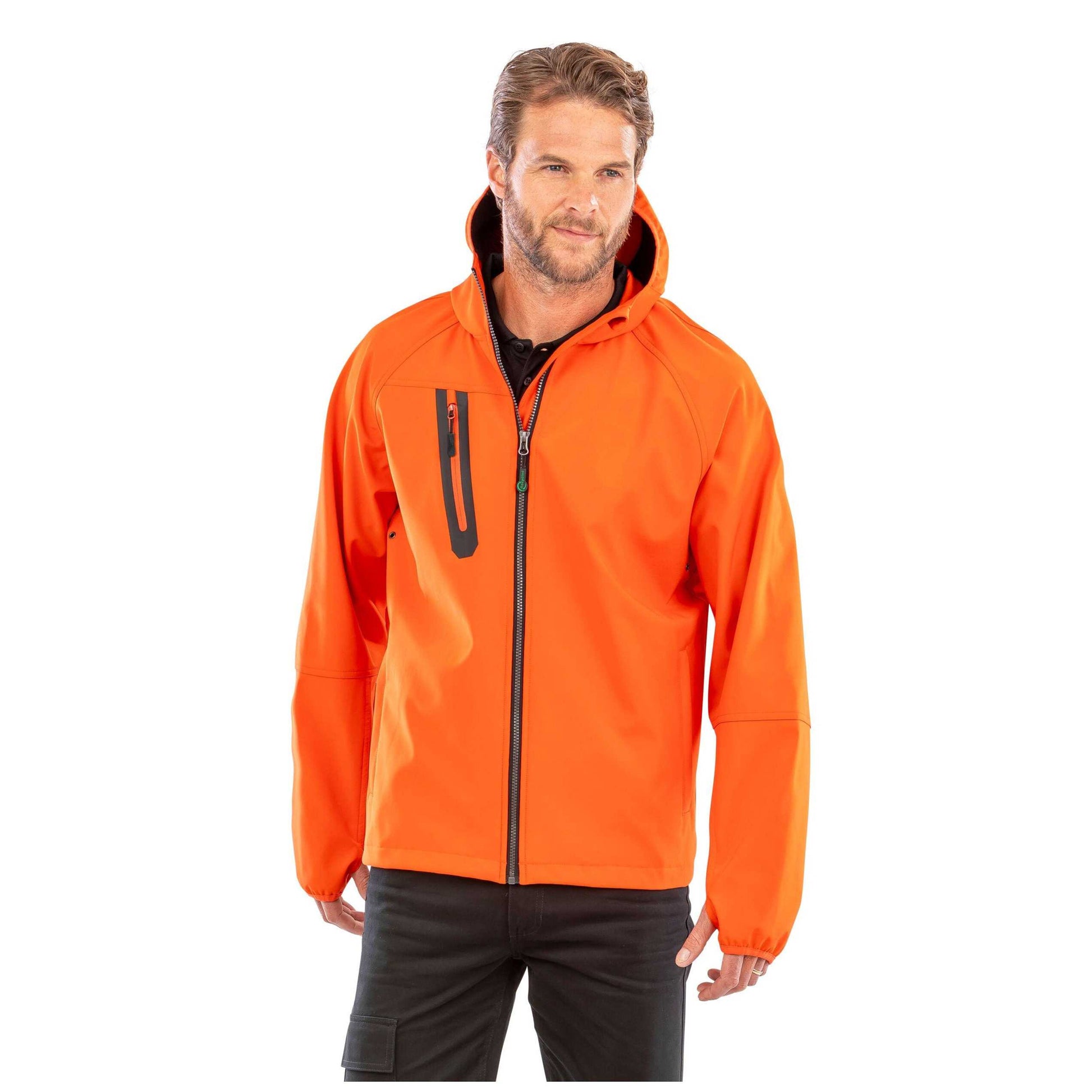 Orange-Navy - Lifestyle - Result Recycled Mens Printed Recycled 3 Layer Casual Soft Shell Jacket