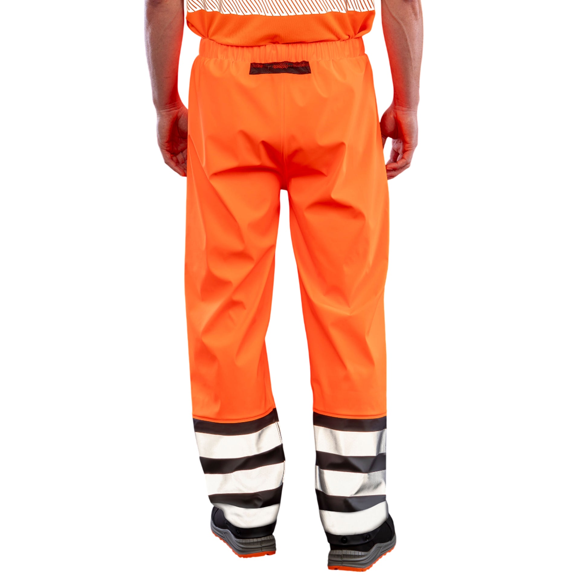 Fluorescent Orange-Black - Back - Result Recycled Mens Prism PU Heavy Duty Trousers