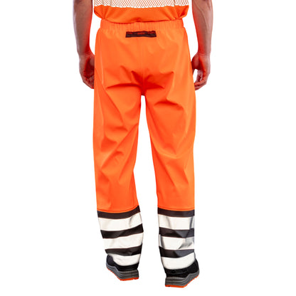 Fluorescent Orange-Black - Back - Result Recycled Mens Prism PU Heavy Duty Trousers