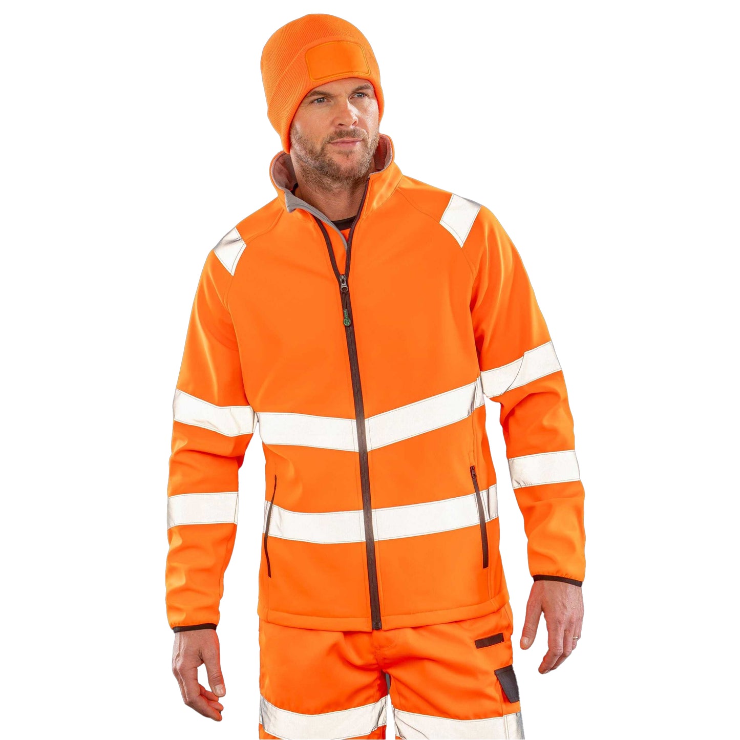 Fluorescent Orange - Side - Result Recycled Unisex Adult Printable Safety Soft Shell Jacket