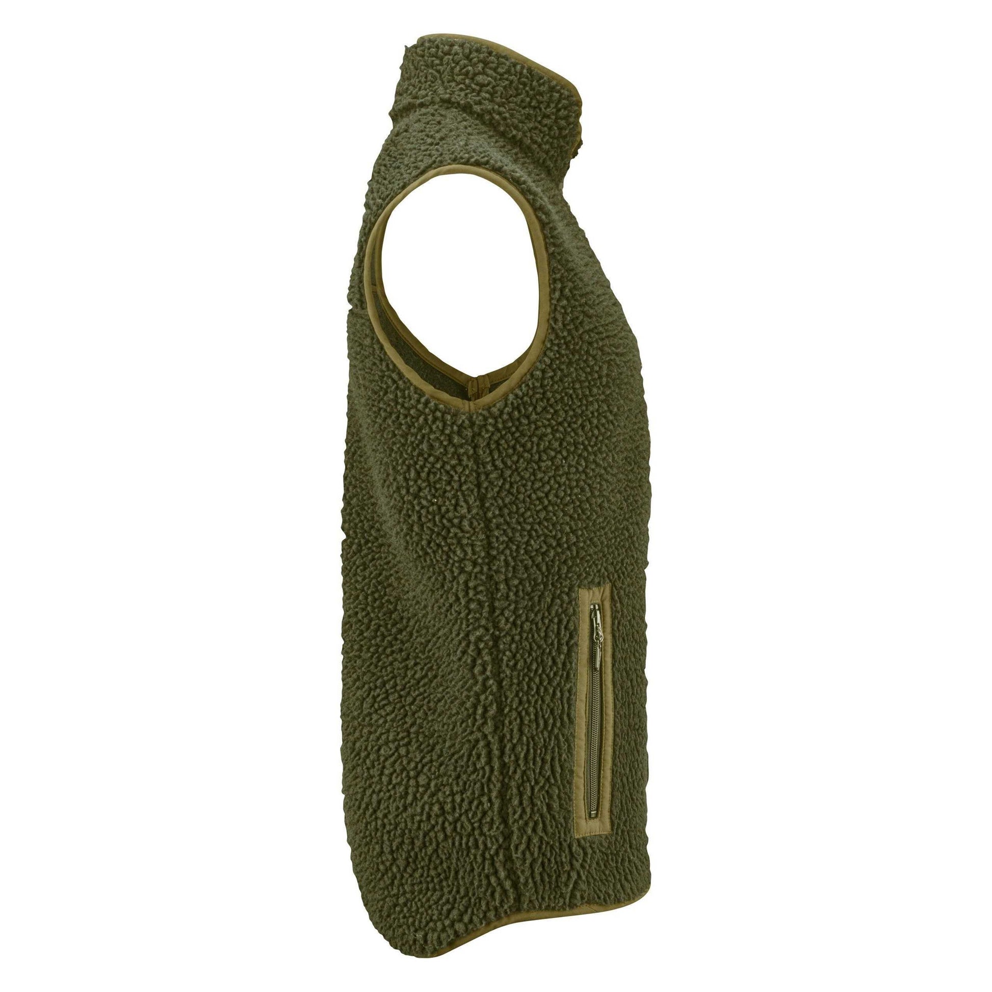 Moss Green - Side - James Harvest Mens Kingsley Sherpa Fleece Gilet