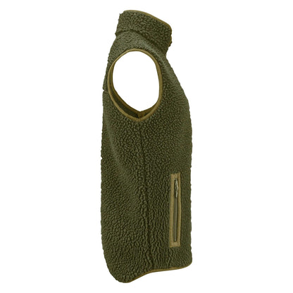 Moss Green - Side - James Harvest Mens Kingsley Sherpa Fleece Gilet