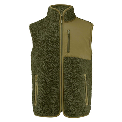 Moss Green - Front - James Harvest Mens Kingsley Sherpa Fleece Gilet