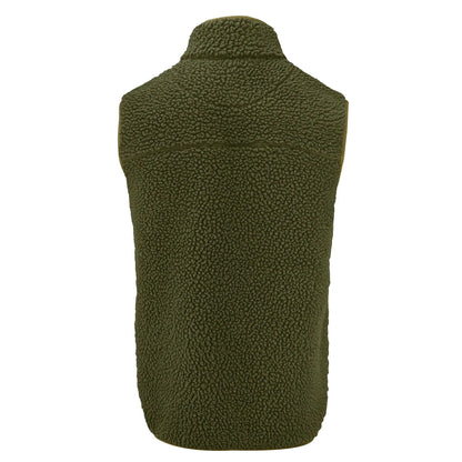 Moss Green - Back - James Harvest Mens Kingsley Sherpa Fleece Gilet