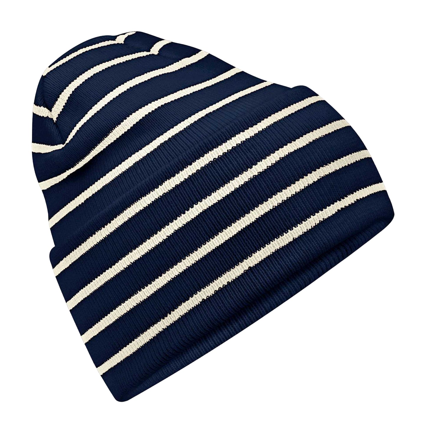 French Navy-Soft White - Back - Beechfield Original Stripe Deep Cuffed Beanie