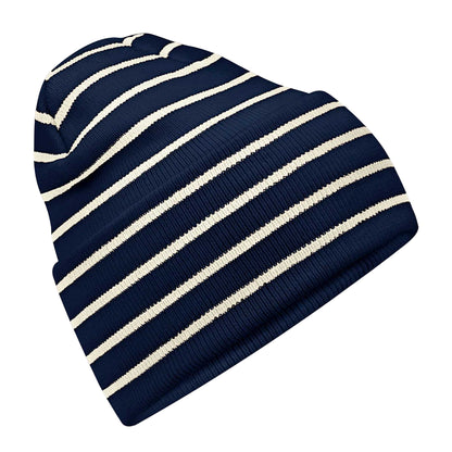French Navy-Soft White - Back - Beechfield Original Stripe Deep Cuffed Beanie