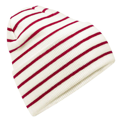 Soft White-Classic Red - Back - Beechfield Original Stripe Deep Cuffed Beanie
