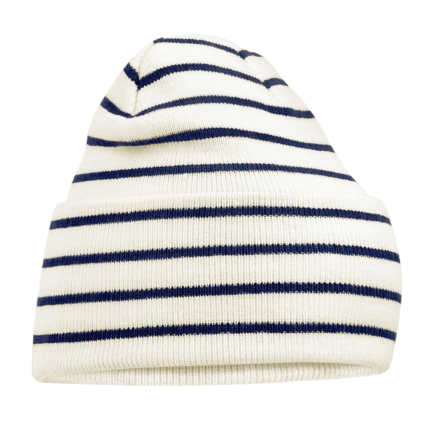Soft White-French Navy - Front - Beechfield Original Stripe Deep Cuffed Beanie
