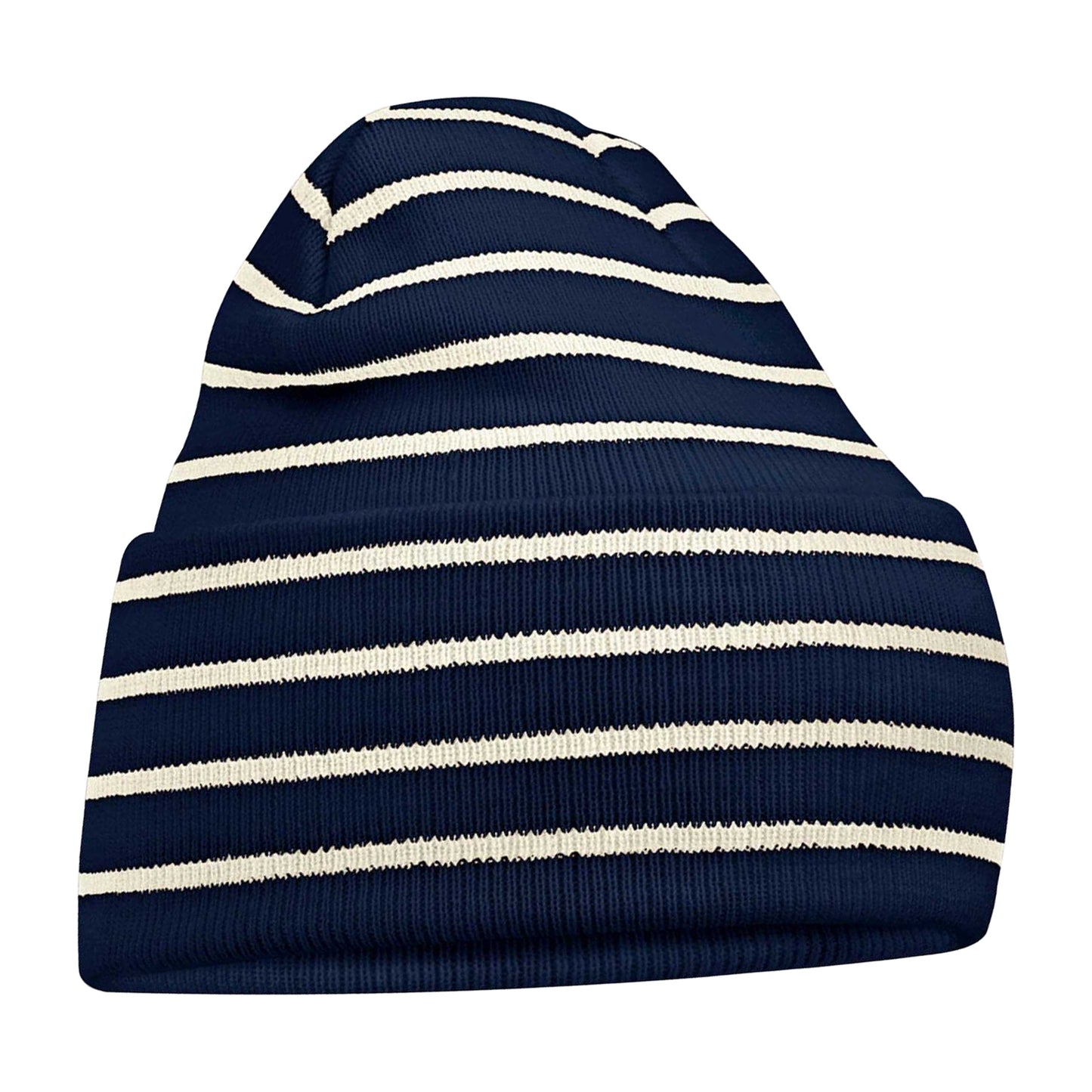 French Navy-Soft White - Front - Beechfield Original Stripe Deep Cuffed Beanie