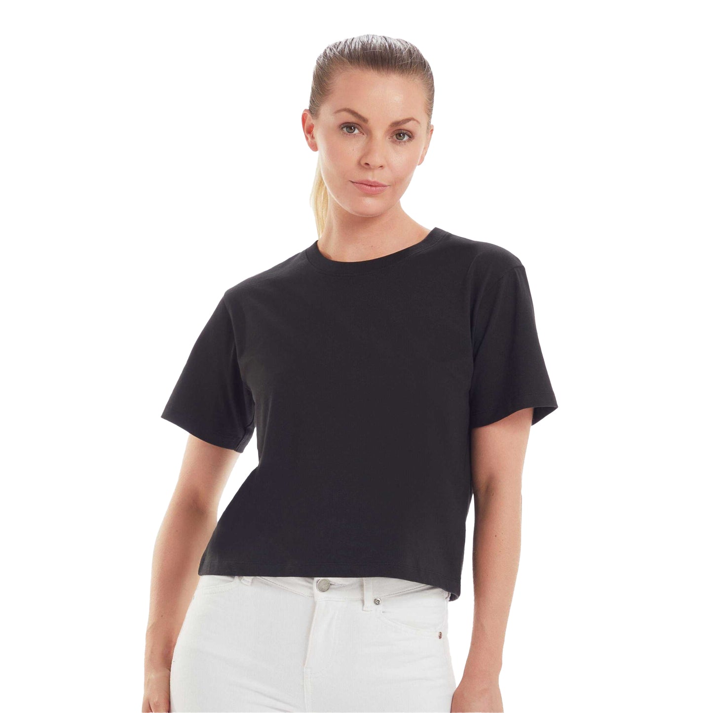 Black - Back - Mantis Womens-Ladies Organic Cotton Heavyweight Loose Fit Crop T-Shirt