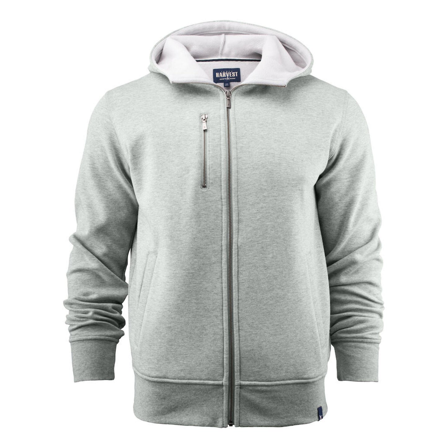 Grey Melange Marl - Back - James Harvest Mens Full Zip Hoodie