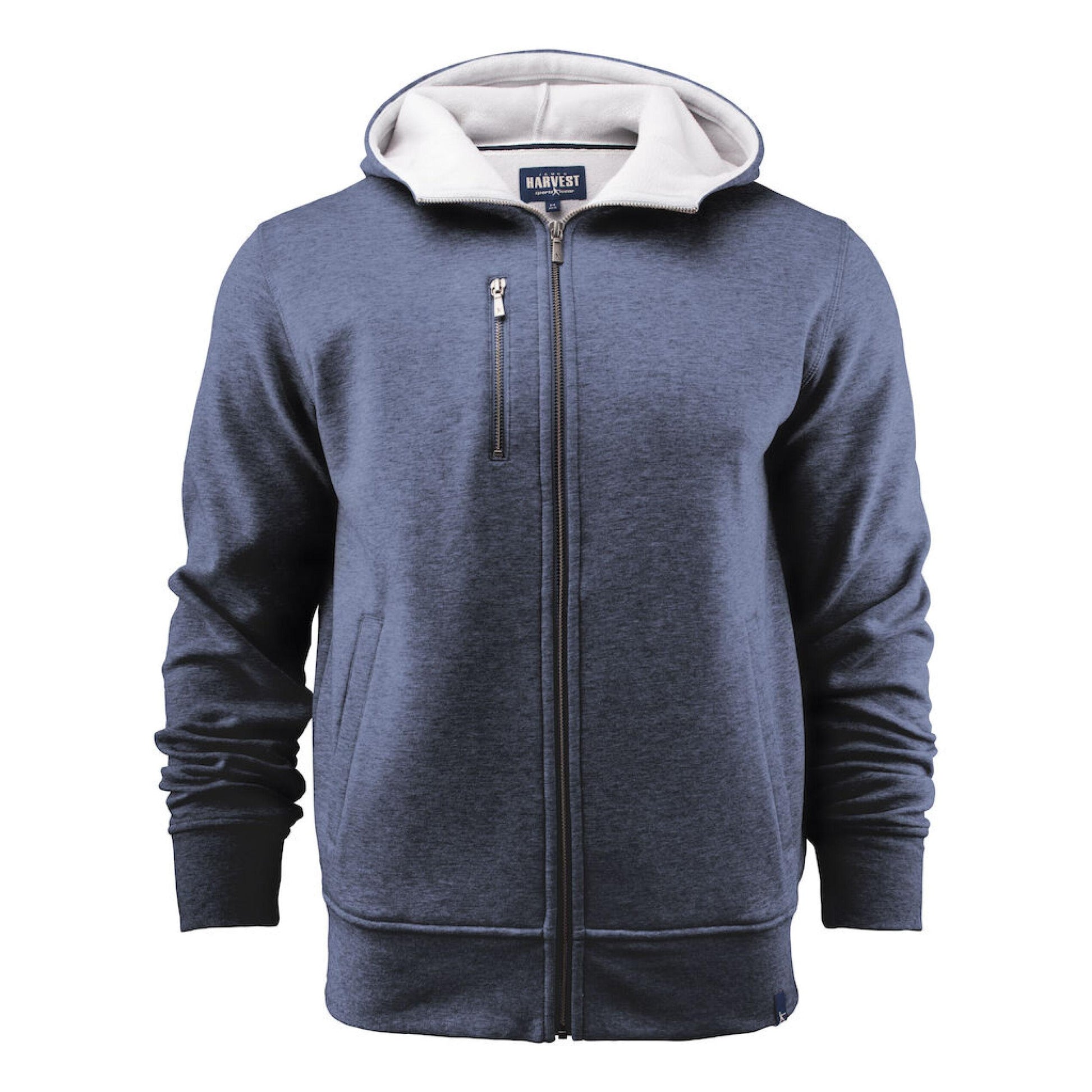 Blue Melange Marl - Back - James Harvest Mens Full Zip Hoodie