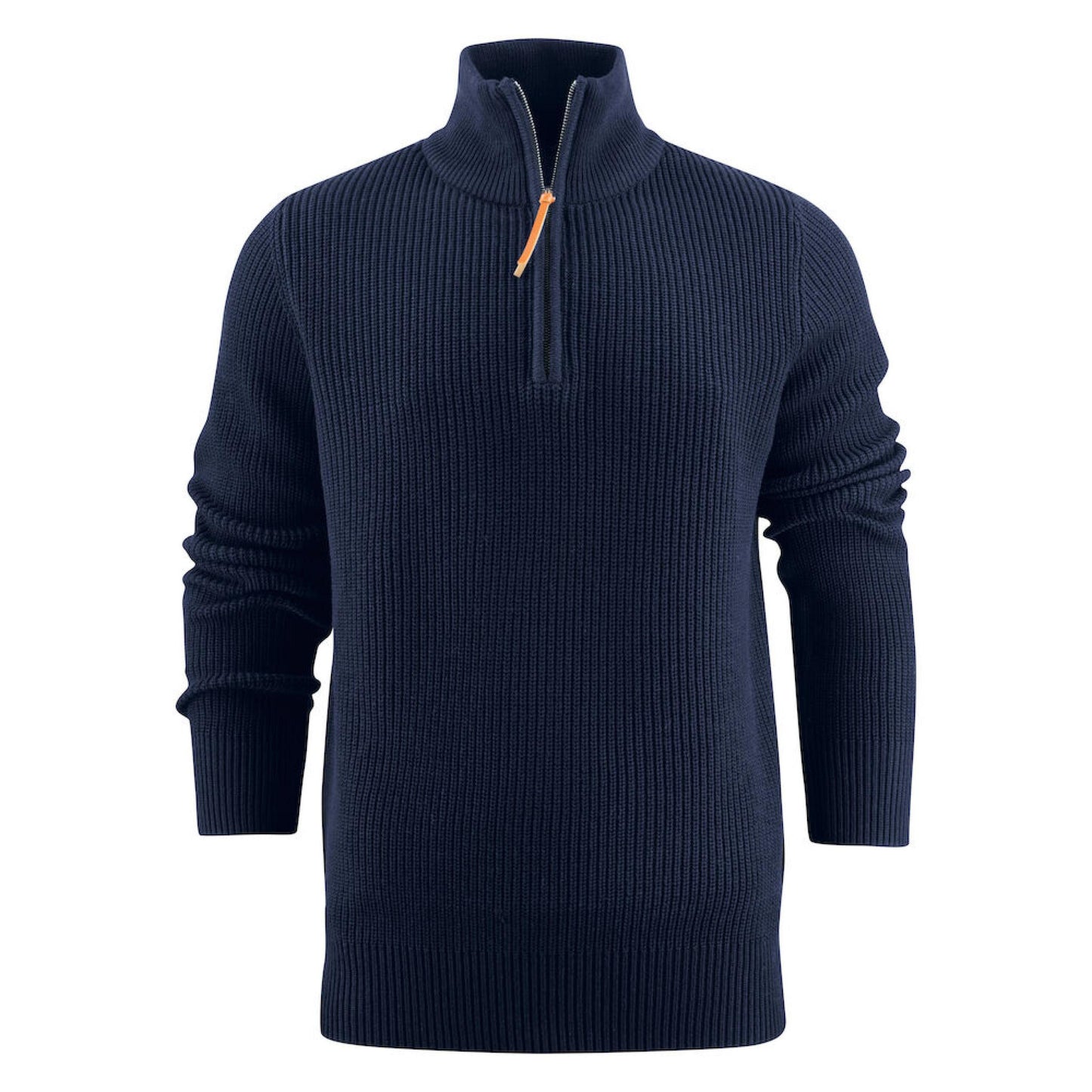 Navy - Back - James Harvest Mens Flatwillow Heavy Knit Quarter Zip Jumper