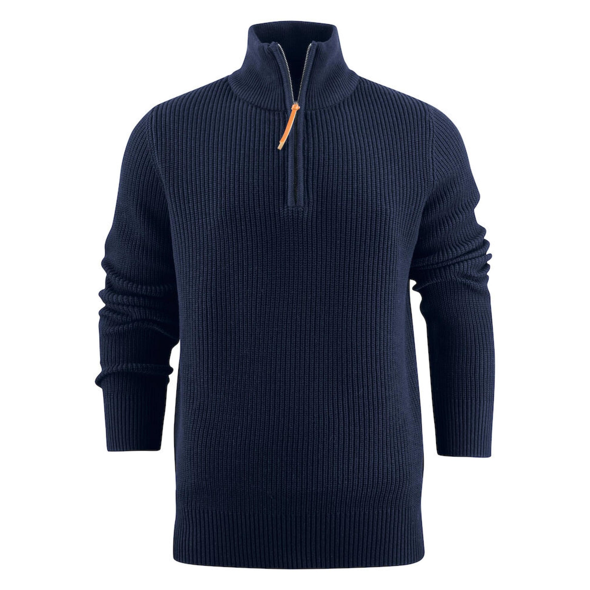 Navy - Back - James Harvest Mens Flatwillow Heavy Knit Quarter Zip Jumper