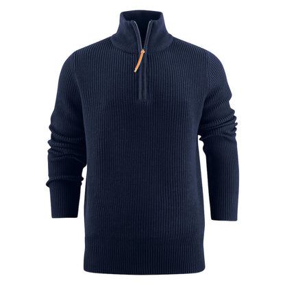 Navy - Back - James Harvest Mens Flatwillow Heavy Knit Quarter Zip Jumper