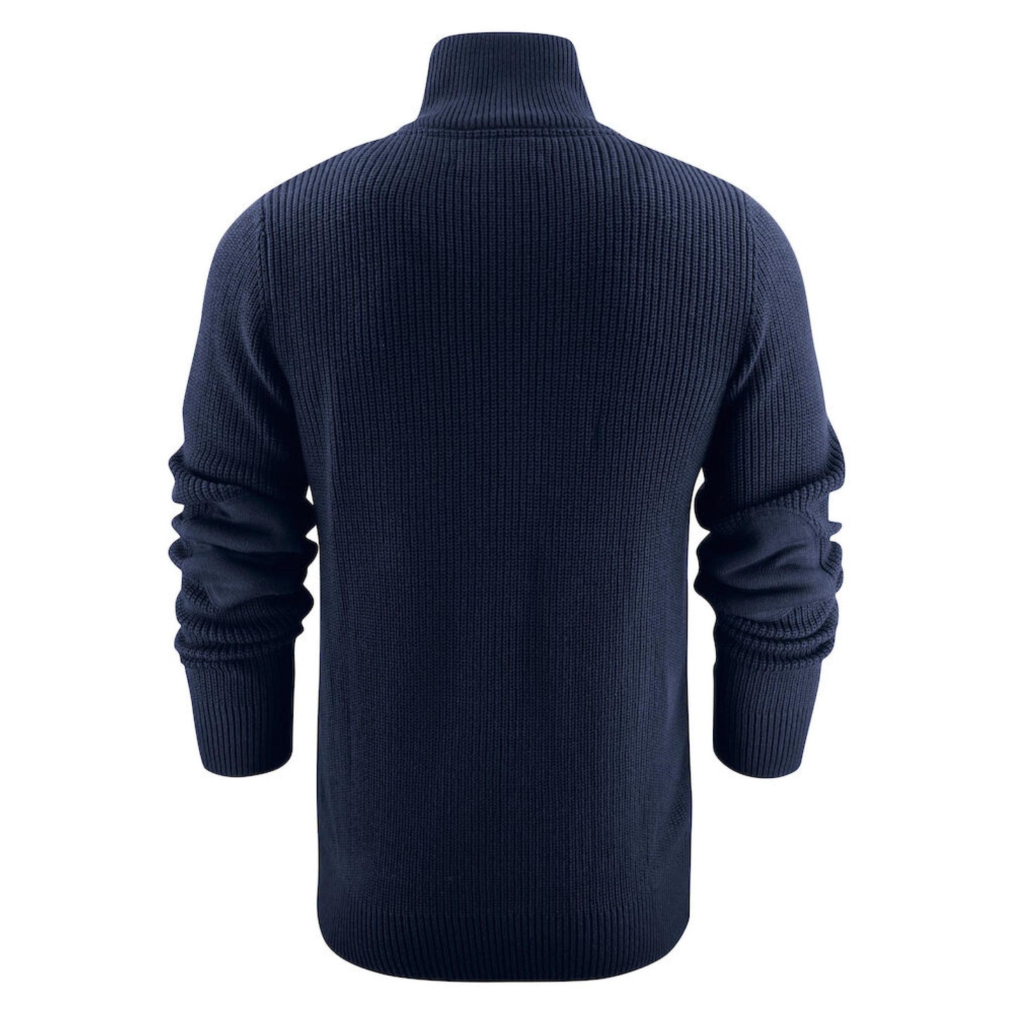 Navy - Pack Shot - James Harvest Mens Flatwillow Heavy Knit Quarter Zip Jumper