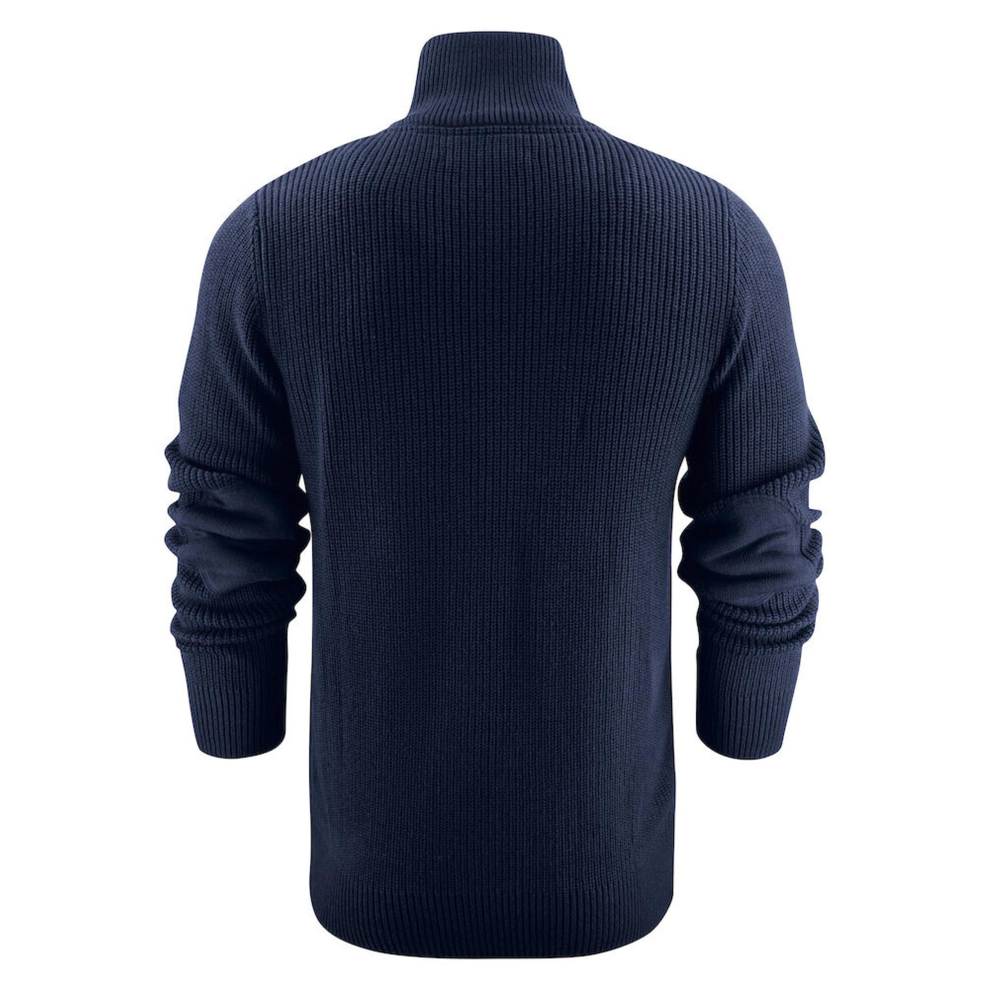 Navy - Pack Shot - James Harvest Mens Flatwillow Heavy Knit Quarter Zip Jumper