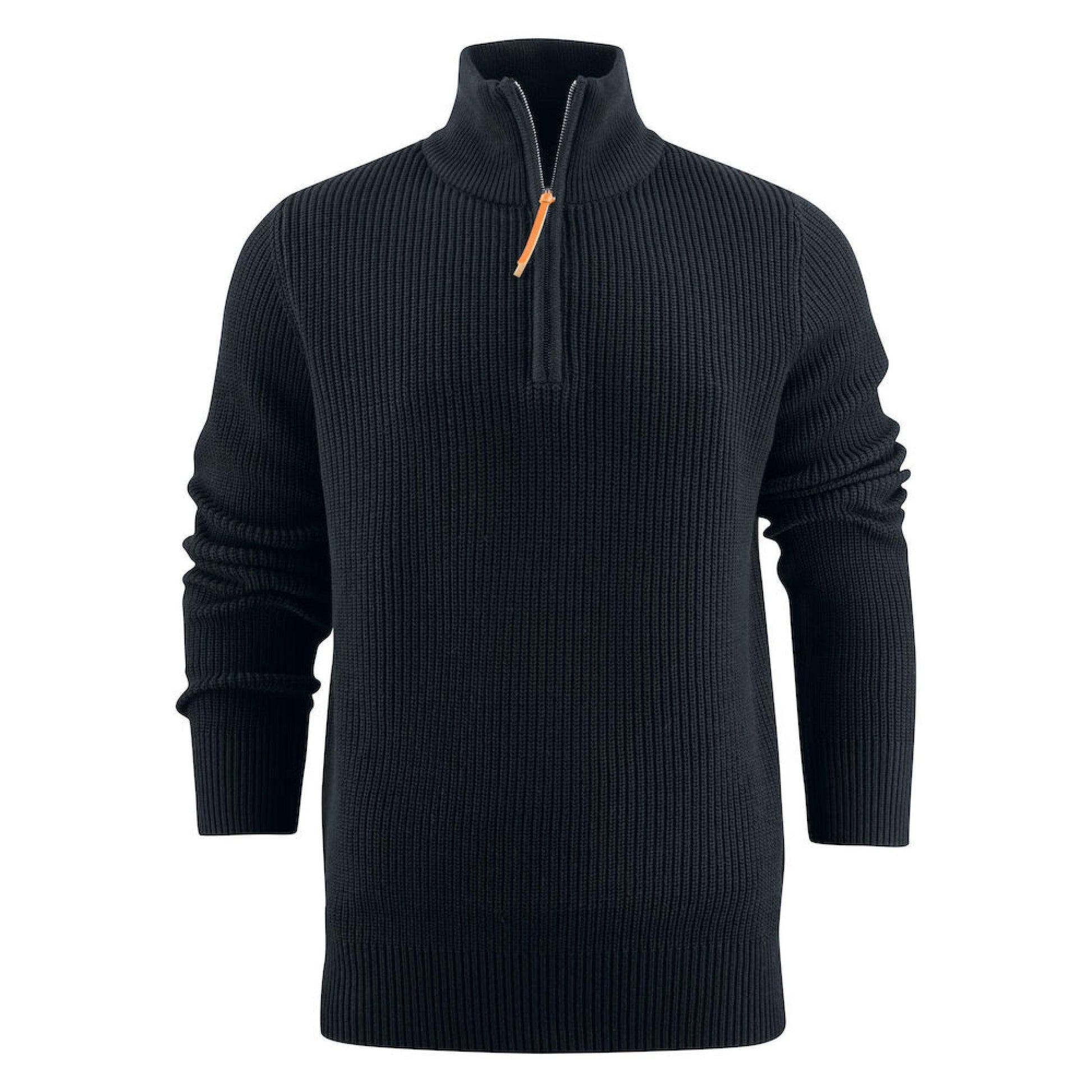 Black - Back - James Harvest Mens Flatwillow Heavy Knit Quarter Zip Jumper