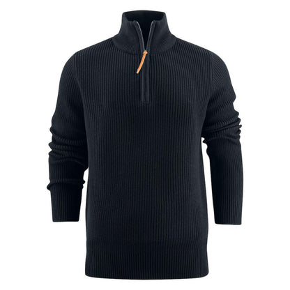 Black - Back - James Harvest Mens Flatwillow Heavy Knit Quarter Zip Jumper