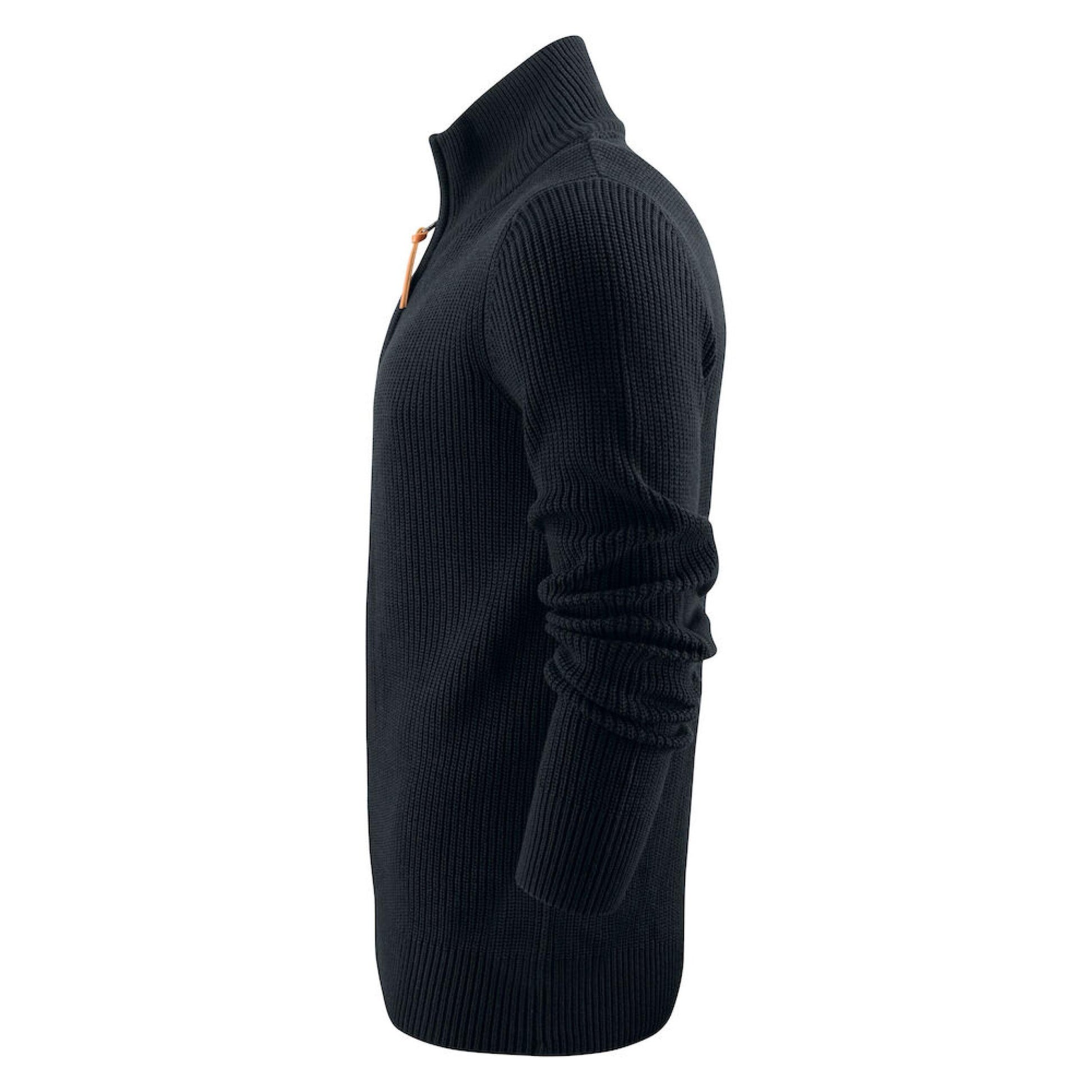 Black - Side - James Harvest Mens Flatwillow Heavy Knit Quarter Zip Jumper