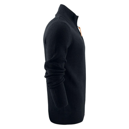 Black - Lifestyle - James Harvest Mens Flatwillow Heavy Knit Quarter Zip Jumper