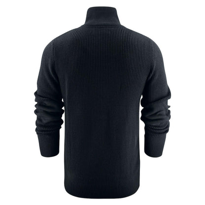 Black - Pack Shot - James Harvest Mens Flatwillow Heavy Knit Quarter Zip Jumper