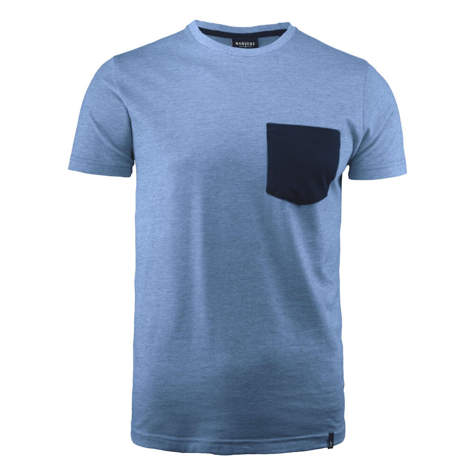 Light Blue Washed Melange - Back - James Harvest Mens T-Shirt