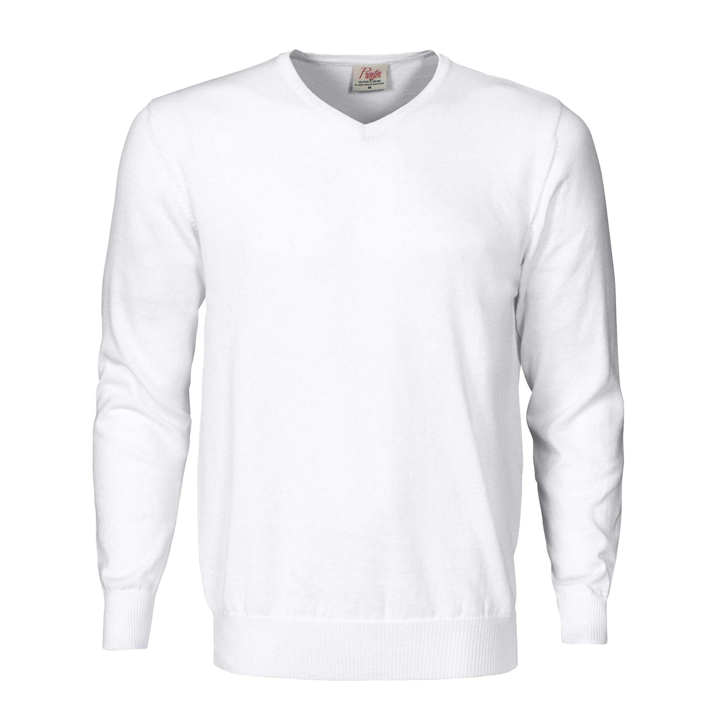 White - Front - Printer Mens Forehand Knitted V Neck Sweatshirt