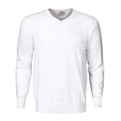 White - Front - Printer Mens Forehand Knitted V Neck Sweatshirt