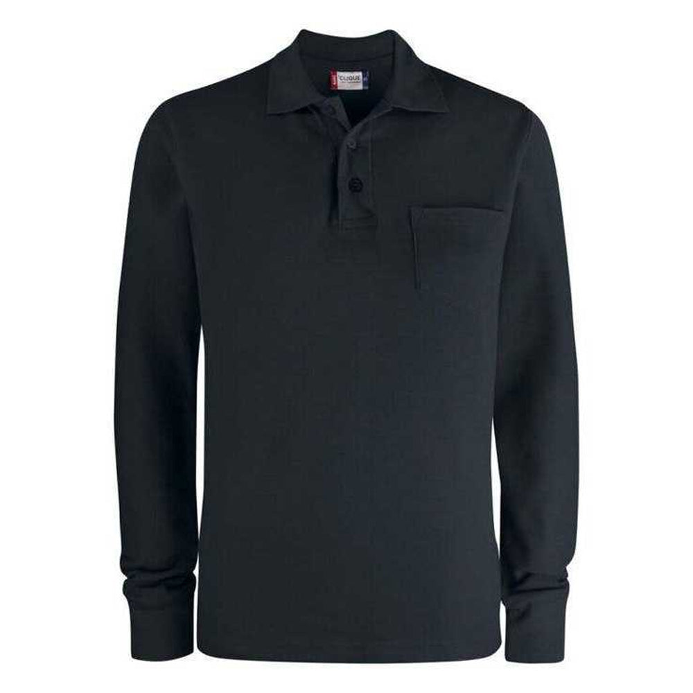 Black - Front - Clique Unisex Adult Basic Chest Pocket Long-Sleeved Polo Shirt