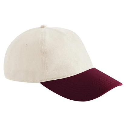 Natural-Burgundy - Front - Beechfield Leisure Contrast Peak Baseball Cap