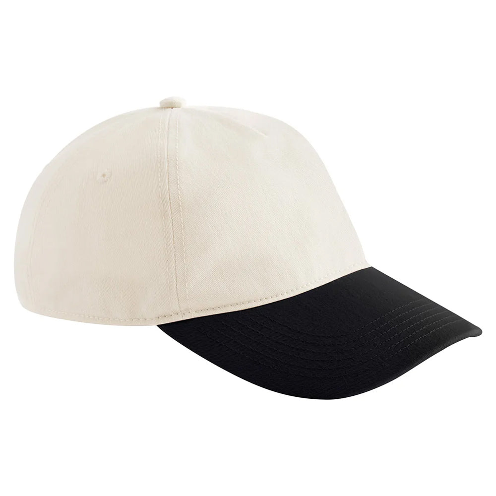 Natural-Black - Front - Beechfield Leisure Contrast Peak Baseball Cap
