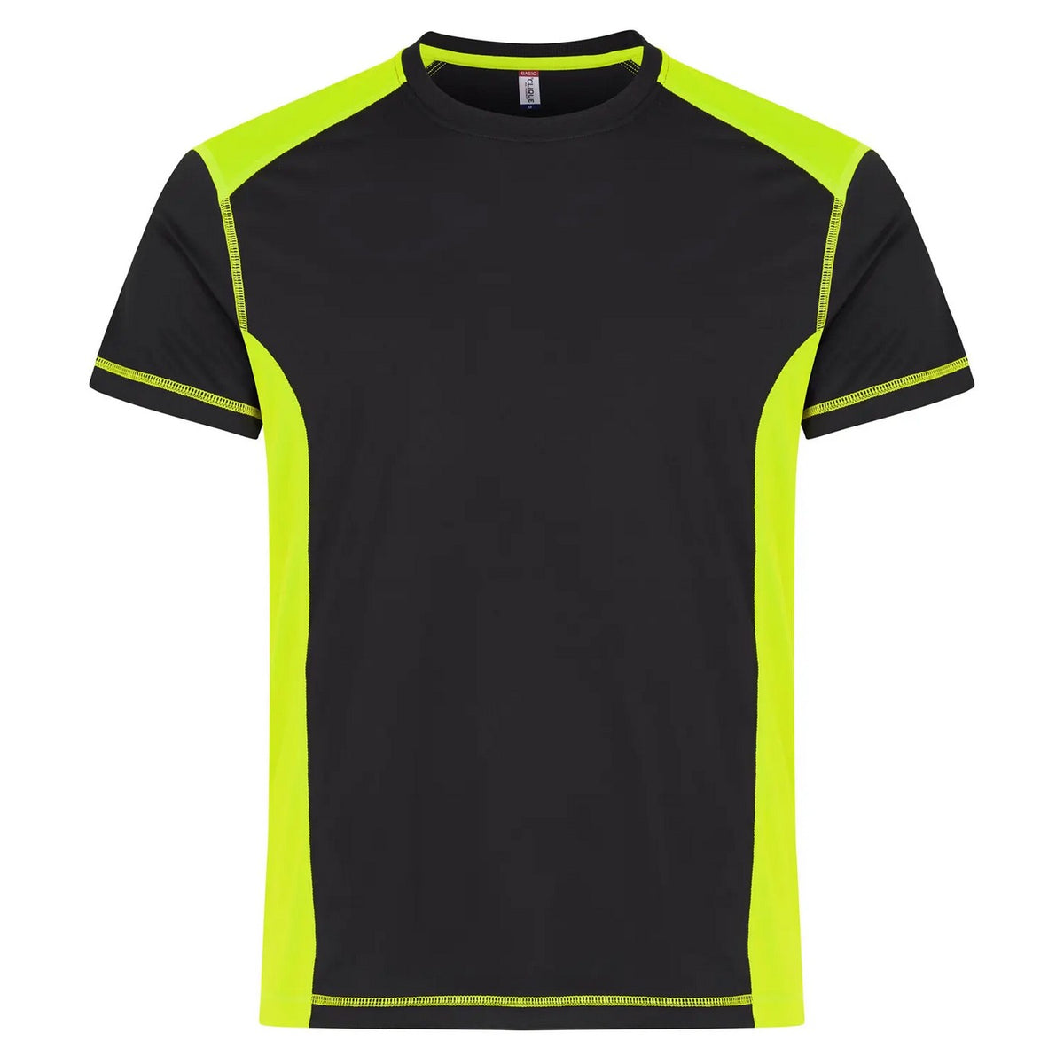 Visibility Yellow - Front - Clique Mens Ambition Contrast Panel Recycled Polyester T-Shirt