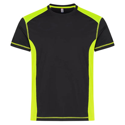 Visibility Yellow - Front - Clique Mens Ambition Contrast Panel Recycled Polyester T-Shirt