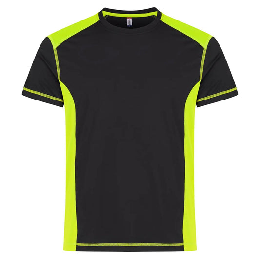 Visibility Yellow - Front - Clique Mens Ambition Contrast Panel Recycled Polyester T-Shirt