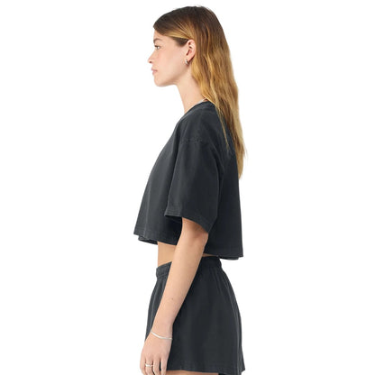 Washed Black - Side - Bella + Canvas Womens-Ladies Oversized Oversized Crop T-Shirt