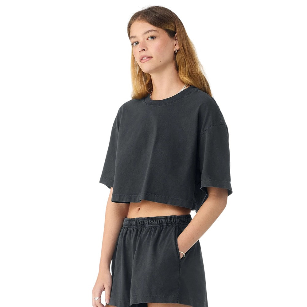 Washed Black - Close up - Bella + Canvas Womens-Ladies Oversized Oversized Crop T-Shirt