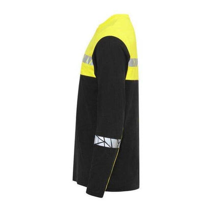 Black-Yellow - Side - Projob Mens Progression 7002 Long-Sleeved T-Shirt