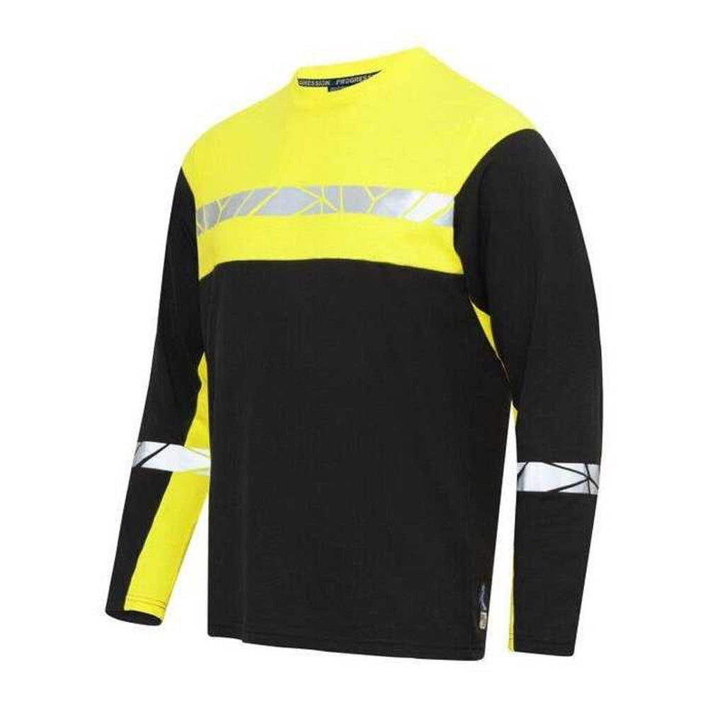 Black-Yellow - Pack Shot - Projob Mens Progression 7002 Long-Sleeved T-Shirt
