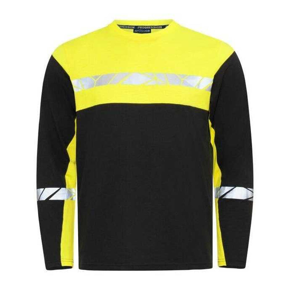 Black-Yellow - Front - Projob Mens Progression 7002 Long-Sleeved T-Shirt