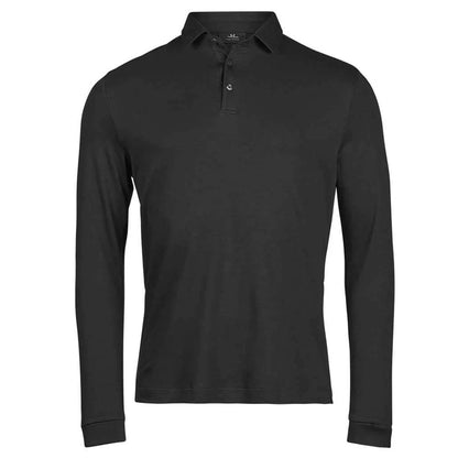 Black - Front - Tee Jays Mens Pima Cotton Long-Sleeved Polo Shirt