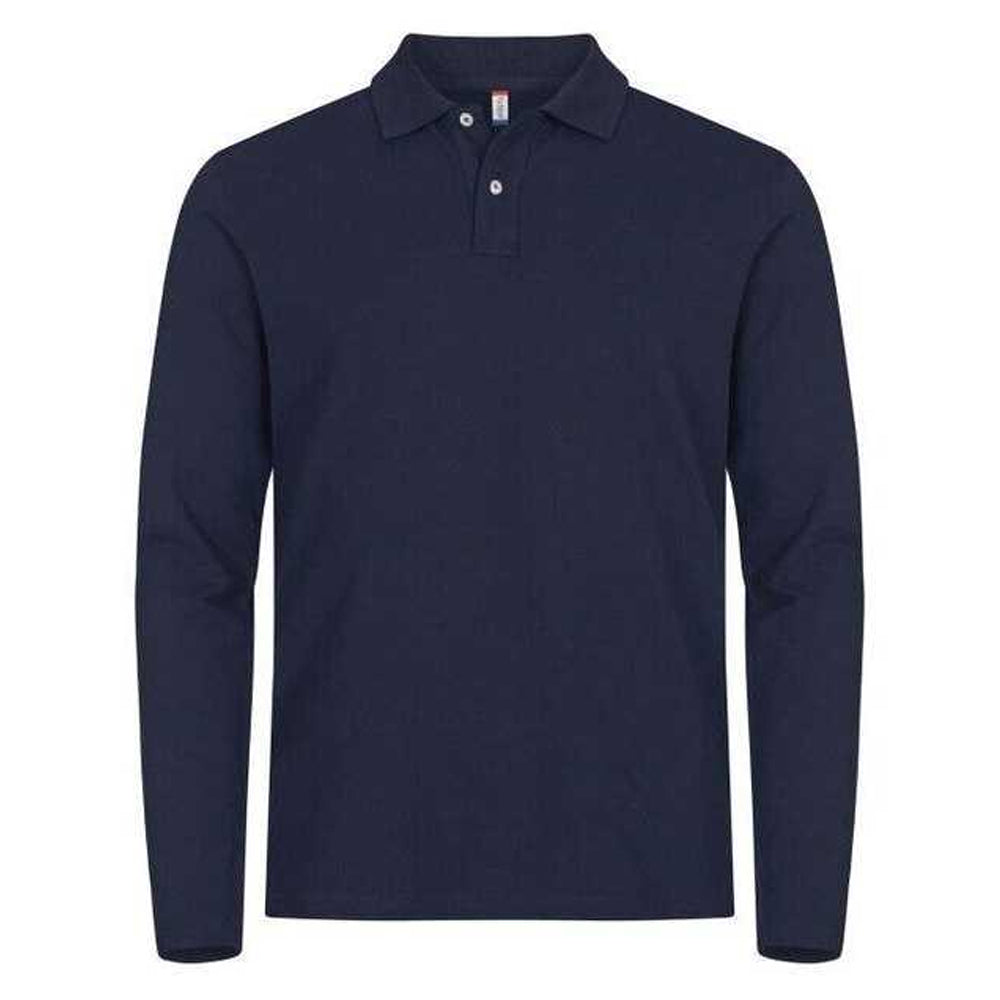 Dark Navy - Front - Clique Mens Premium Stretch Long-Sleeved Polo Shirt