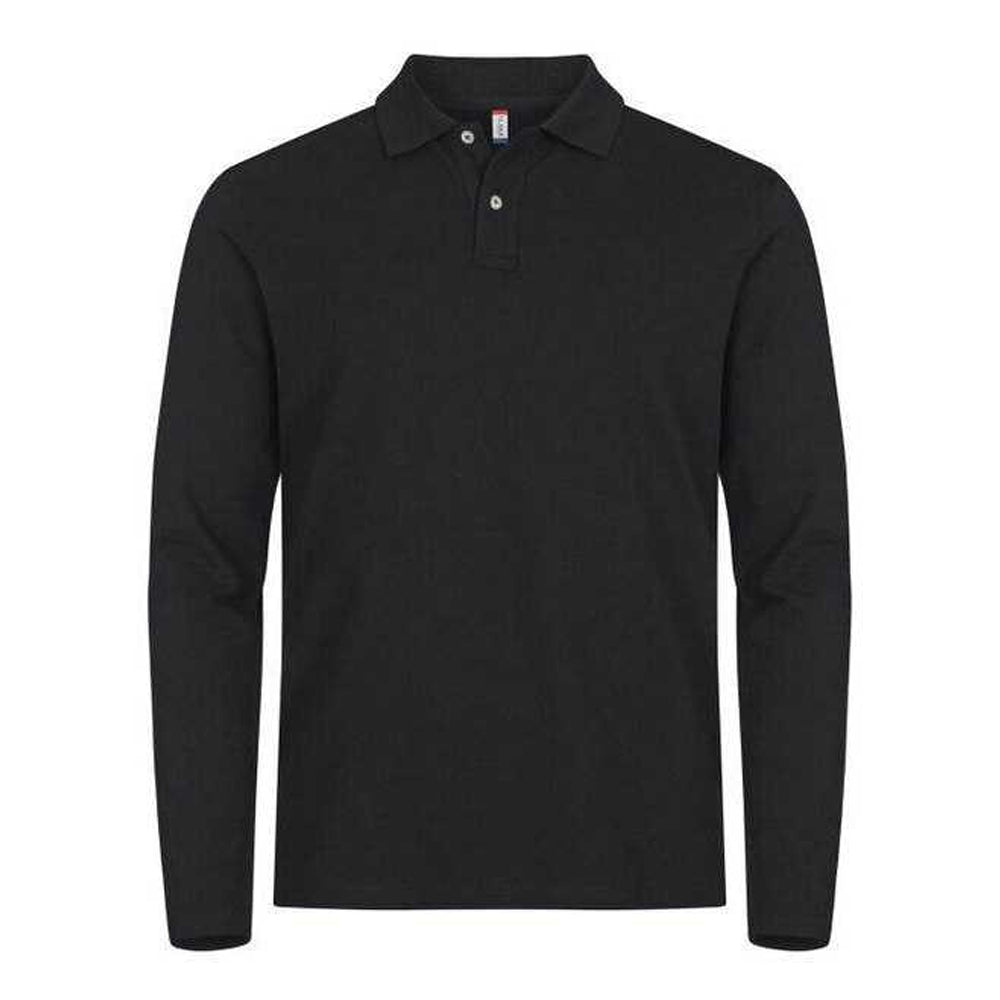Black - Front - Clique Mens Premium Stretch Long-Sleeved Polo Shirt