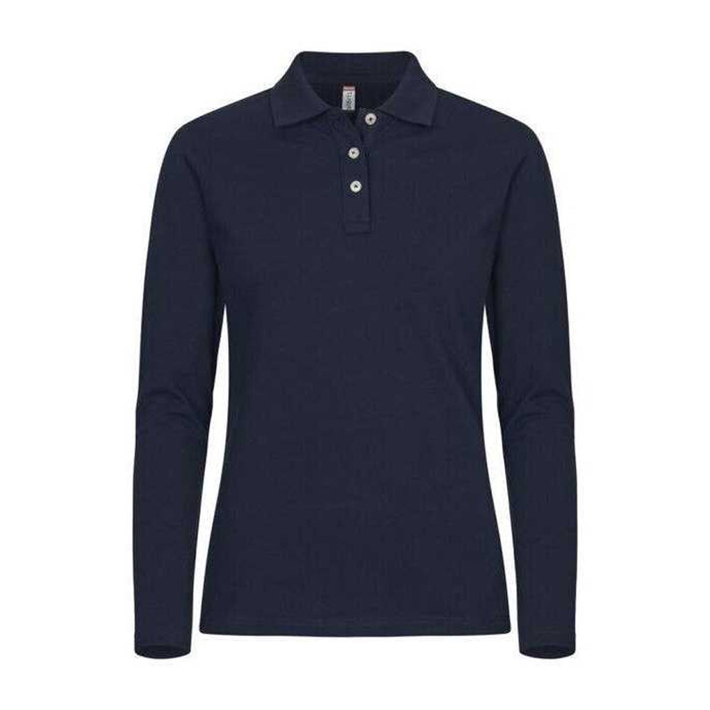 Dark Navy - Front - Clique Womens-Ladies Premium Stretch Long-Sleeved Polo Shirt