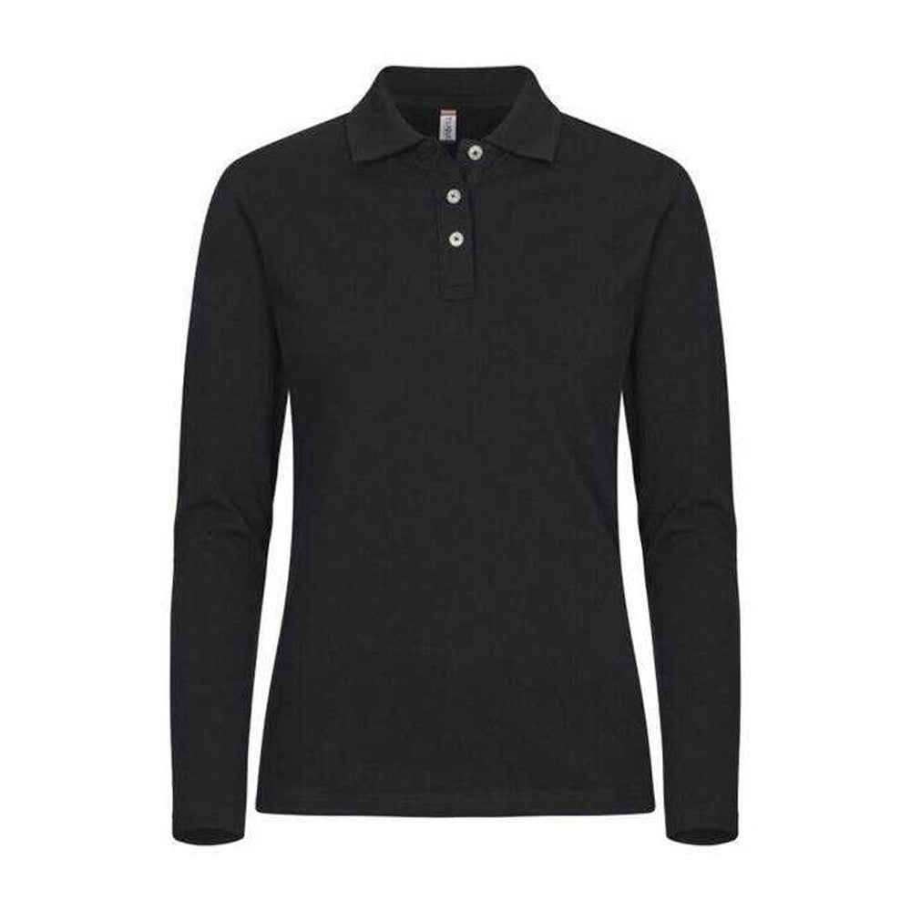 Black - Front - Clique Womens-Ladies Premium Stretch Long-Sleeved Polo Shirt