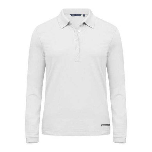 White - Front - Cutter & Buck Womens-Ladies Advantage Long-Sleeved Polo Shirt