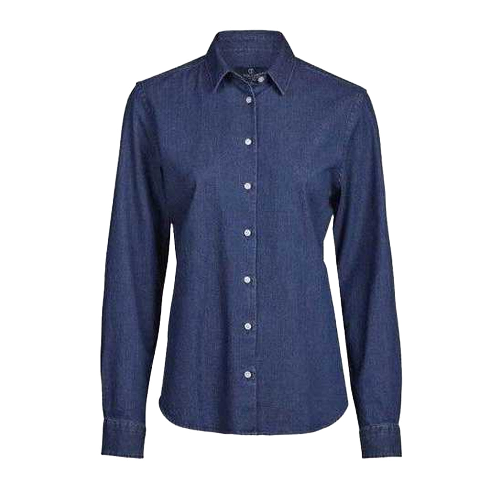 Blue Denim - Front - Tee Jays Womens-Ladies Denim Shirt