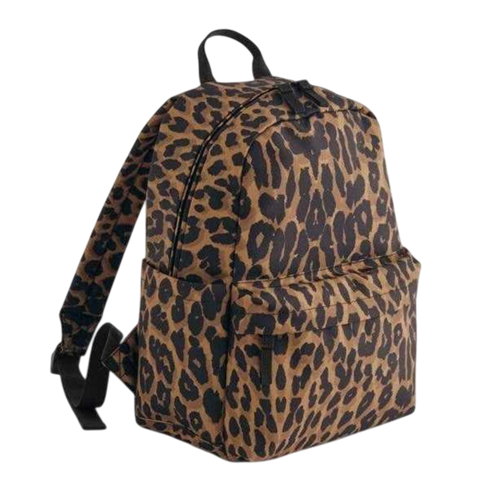 Leopard - Front - Bagbase Leopard Print Recycled Polyester Mini Backpack