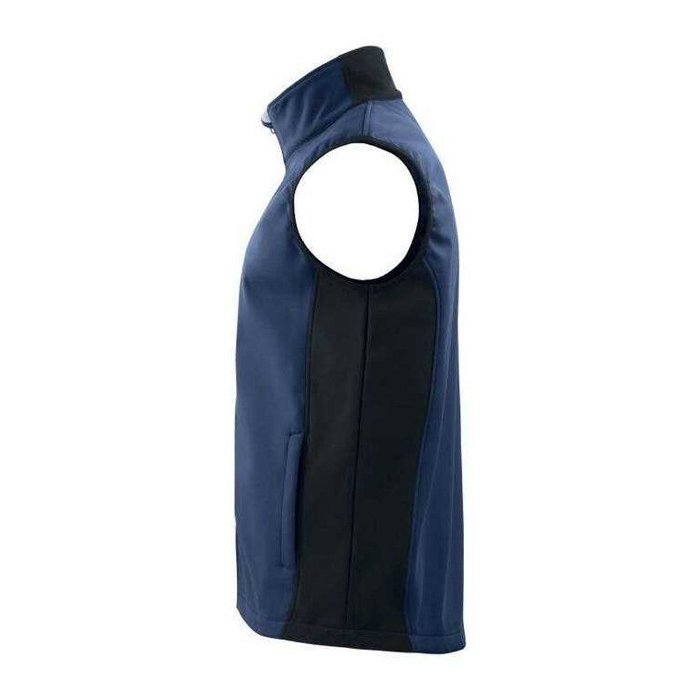 Navy - Side - Projob Mens Prio 3702 Two Tone Softshell Gilet