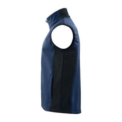 Navy - Side - Projob Mens Prio 3702 Two Tone Softshell Gilet